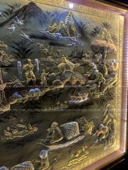 Tranh Đồng Quê Cội Nguồn Quê Hương Nền Vàng Cạo Xước Kích Thước 197*107Cm Khung Hoa Tây