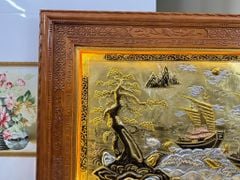 Tranh Thuận Buồm Xuôi Gió 3 Con Thuyền Kích Thước 243 x 133 - Khung Đục Triện Hoa Văn