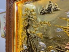 Tranh Thuận Buồm Xuôi Gió 3 Con Thuyền Kích Thước 243 x 133 - Khung Đục Triện Hoa Văn