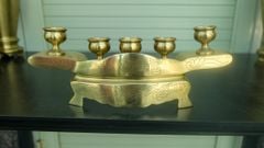 Bộ Ngũ Sự Bằng Đồng Cát Tút Song Long Chầu Nguyệt Cao 60 Cm + Đèn Cao 45cm Catut + Ngai 5 Chén