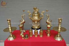Bộ Ngũ Sự Bằng Đồng Cát Tút Song Long Chầu Nguyệt Cao 60 Cm + Bộ Ba Đài Catut + Ống Hương 29 Catut