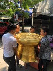 Trống Đồng Đông Sơn Đồng Đỏ- Đường Kính 70cm- Dát Vàng 24K