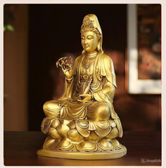 Tượng Đồng Phật Quan Âm Cao 28cm - Đồng vàng (MS6)