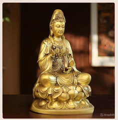 Tượng Đồng Phật Quan Âm Cao 28cm - Đồng vàng (MS6)