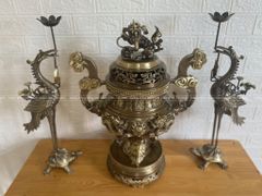 Bộ Tam Sự Hạc Bằng Đồng Vàng Song Long Chầu Nguyệt Màu Hai Công Nghệ Cao 50 Cm