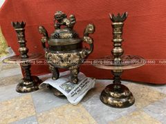 Bộ Ngũ Sự Bằng Đồng Đỏ Phớt Nỉ Hoa Sòi Cao 60 Cm