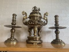 Bộ Tam Sự Nến Bằng Đồng Vàng Song Long Chầu Nguyệt Màu Hai Công Nghệ Cao 50 Cm