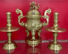 Bộ Tam Sự Nến Bằng Đồng Vàng Hoa Sòi Cao 50 Cm