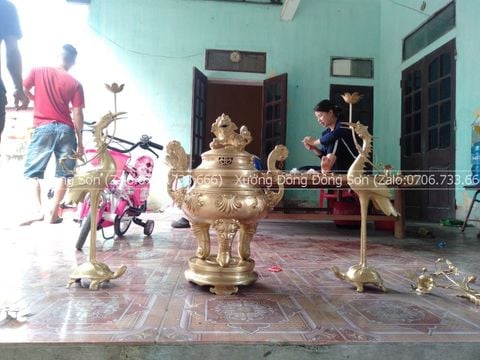 Bộ Tam Sự Hạc Bằng Đồng Cát Tút Hoa Sòi Cao 60 Cm