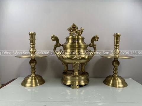 Bộ Tam Sự Nến Bằng Đồng Cát Tút Hoa Sòi Cao 50 Cm