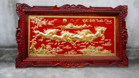 Tranh Đồng Mã Đáo Thành Công 88*155 Cm Nền đỏ mạ vàng 24k