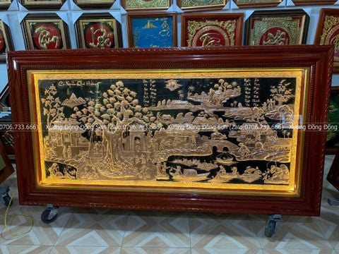 Tranh Cội Nguồn Quê Hương đồng Đỏ Nền Đen Kích Thước 197*107 Cm