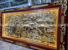 Tranh Đồng Quê Nền Vàng Cạo Xước Dát Vàng Khung Kích Thước 170*90 Cm
