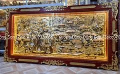 Tranh Đồng Quê Nền Vàng Cạo Xước Dát Vàng Khung Kích Thước 170*90 Cm