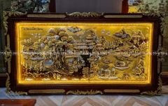 Tranh Đồng Quê Nền Vàng Cạo Xước Dát Vàng Khung Kích Thước 230*120 Cm