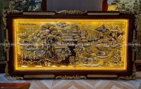 Tranh Đồng Quê Nền Vàng Cạo Xước Dát Vàng Khung Kích Thước 197*107 Cm