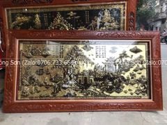 Tranh Đồng Quê Nền Giả Cổ Khung Đục Kích Thước 197*107 Cm