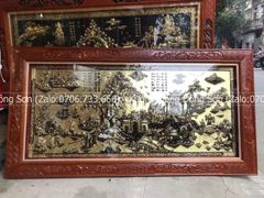 Tranh Đồng Quê Nền Giả Cổ Khung Đục Kích Thước 230*120 Cm