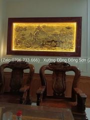 Tranh Đồng Quê Nền Giả Cổ Khung Đục Kích Thước 197*107 Cm