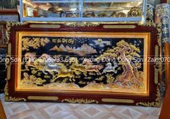 Tranh Đồng Mã Đáo Thành Công 230*120 Cm Nền Đen Dát Vàng Khung