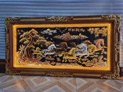 Tranh Đồng Mã Đáo Thành Công 230*120 Cm Nền Đen Dát Vàng Khung