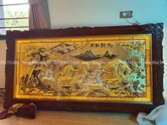 Tranh Đồng Mã Đáo Thành Công 230*120 Cm Nền Vàng Cạo Xước Khung Hoa Tây