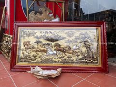 Tranh Đồng Mã Đáo Thành Công 230*120 Cm Nền Vàng Cạo Xước