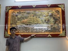 Tranh Đồng Thuận Buồm Xuôi Gió 170*90 Cm Nền Vàng Cạo Xước