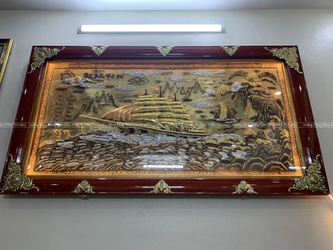 Tranh Đồng Thuận Buồm Xuôi Gió 197*107 Cm Nền Vàng Cạo Xước