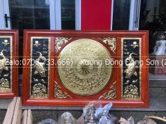 Tranh Trống Đồng Đôi Cá Chép Kích Thước 197*117 Cm Khung Chữ Nhật