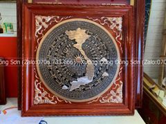 Tranh Trống Đồng Đỏ Đúc Có Bản Đồ Kích Thước 90*90 Cm Khung Vuông