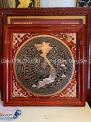 Tranh Trống Đồng Đỏ Đúc Có Bản Đồ Kích Thước 90*90 Cm Khung Vuông