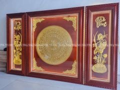 Tranh Trống Đồng Hoa Sen Lôc Phúc 2 Bên Rời Khung Chữ Nhật