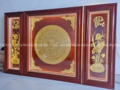 Tranh Trống Đồng Hoa Sen Lôc Phúc 2 Bên Rời Khung Chữ Nhật