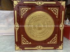 Tranh Trống Đồng Mặt Gò Khung Gỗ Sồi Dát vàng Kích Thước 90*90 Cm Khung Vuông