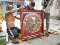 Tranh Trống Đồng Đỏ Đúc Có Bản Đồ Khung Hương Kích Thước 90*90 Cm Khung Vuông