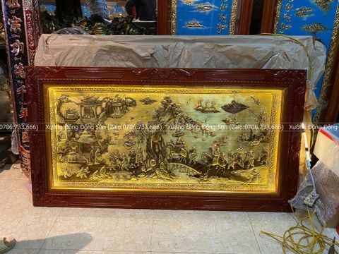 Tranh Đồng Vinh Quy Bái Tổ Kích Thước 170*90 Cm Nền Giả Cổ