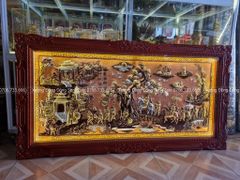 Tranh Đồng Vinh Quy Bái Tổ Kích Thước 197*107 Cm Nền Đỏ
