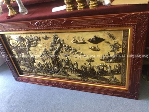 Tranh Đồng Vinh Quy Bái Tổ Kích Thước 230*120 Cm Nền Giả Cổ