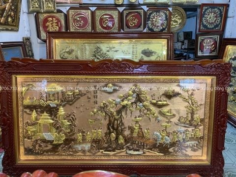 Tranh Đồng Vinh Quy Bái Tổ Kích Thước 197*107 Cm Nền Đỏ
