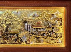 Tranh Đồng Quê - Cội Nguồn Quê Hương Đồng Vàng Nền Xước Kích Thước 133*243 Cm