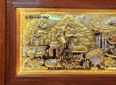 Tranh Đồng Quê - Cội Nguồn Quê Hương Đồng Vàng Nền Xước Kích Thước 133*243 Cm