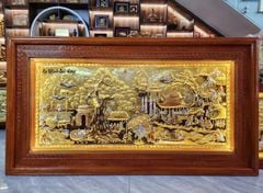 Tranh Đồng Quê - Cội Nguồn Quê Hương Đồng Vàng Nền Xước Kích Thước 133*243 Cm