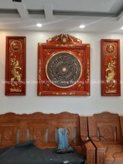 Tranh Trống Đồng Đôi Cá Chép Rời Kích Thước 117*117 Cm Khung Vuông