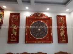 Tranh Trống Đồng Đôi Cá Chép Rời Kích Thước 80*80 Cm Khung Vuông