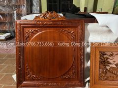 Tranh Trống Đồng Ngũ Phúc Mặt Đúc Khung Gỗ Hương Đỏ Kích Thước 60*60 Cm Khung Vuông