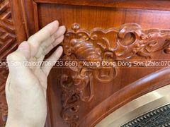 Tranh Trống Đồng Ngũ Phúc Mặt Đúc Khung Gỗ Hương Đỏ Kích Thước 90*90 Cm Khung Vuông