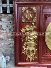 Tranh Trống Đồng Đôi Lục Bình Hoa Sen 2 Bên Kích Thước 200*140 Cm Khung Chữ Nhật