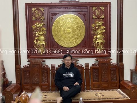 Tranh Trống Đồng Đôi Lục Bình Hoa Sen 2 Bên Kích Thước 200*140 Cm Khung Chữ Nhật