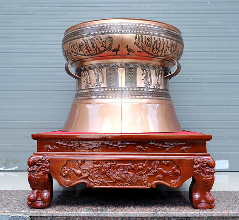 Trống Đồng Đông Sơn Đồng Đỏ Đường Kính 90cm - Hoa Văn Ngọc Lũ Họa Tiết Chìm